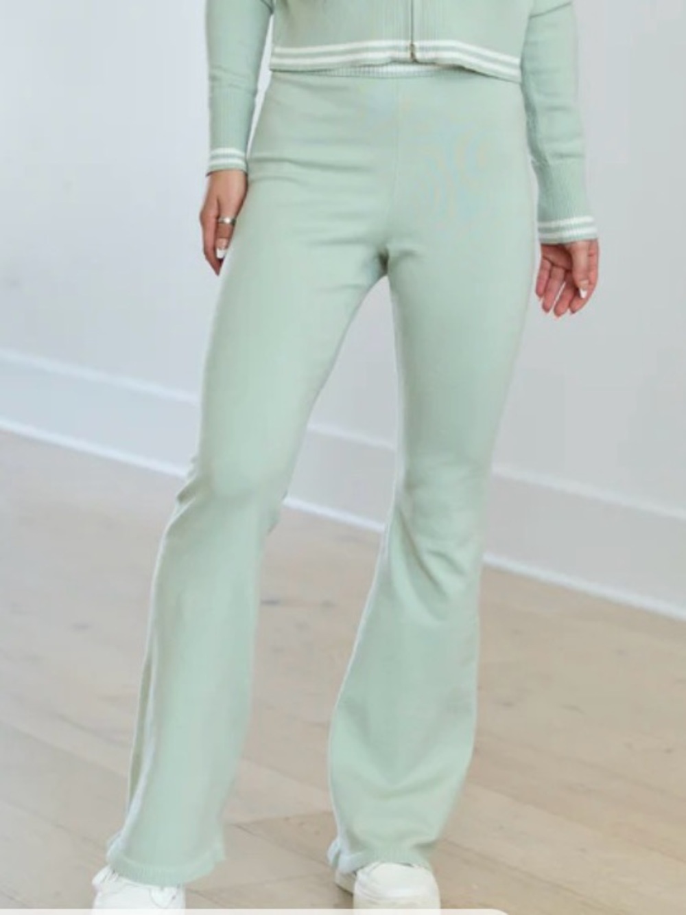 Mint Green Knit Track Pants with Flare XL
